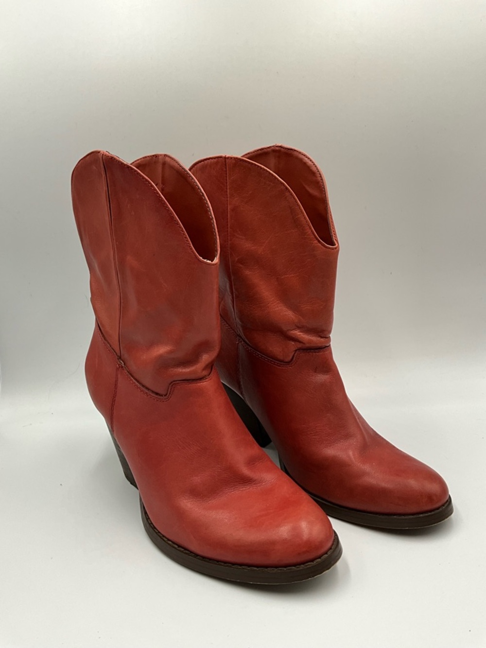 Franco Fortini Boots Size 8 Rust Color Leather Heeled Cowboy Boots